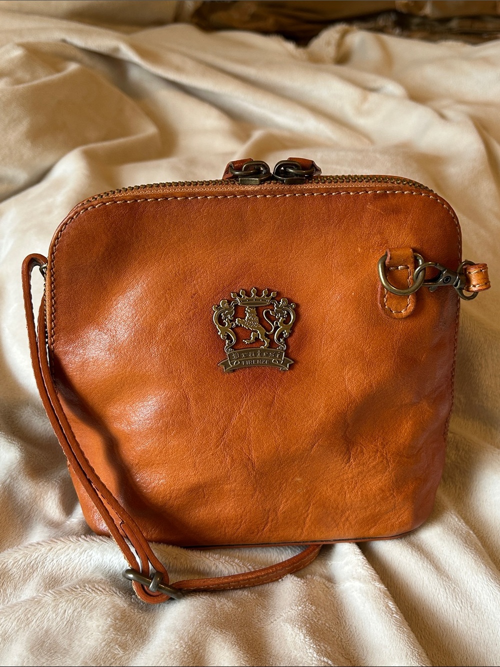 Pratesi Firenze Cognac Leather Crossbody Bag